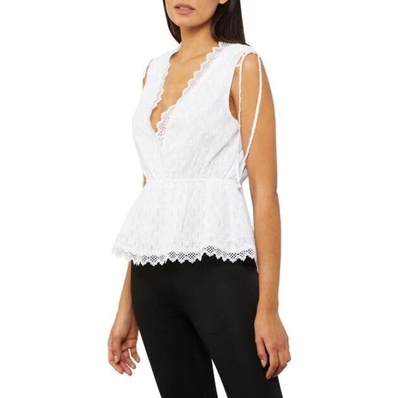 BCBG MaxAzria Womens Shirt White Cotton Eyelet Sleeveless Tank Top Size Small - Picture 4 of 14